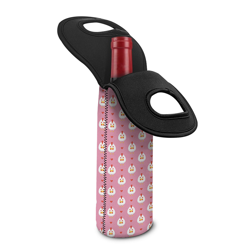 Chicken Love Emoji Pattern Print Single Neoprene Wine Tote