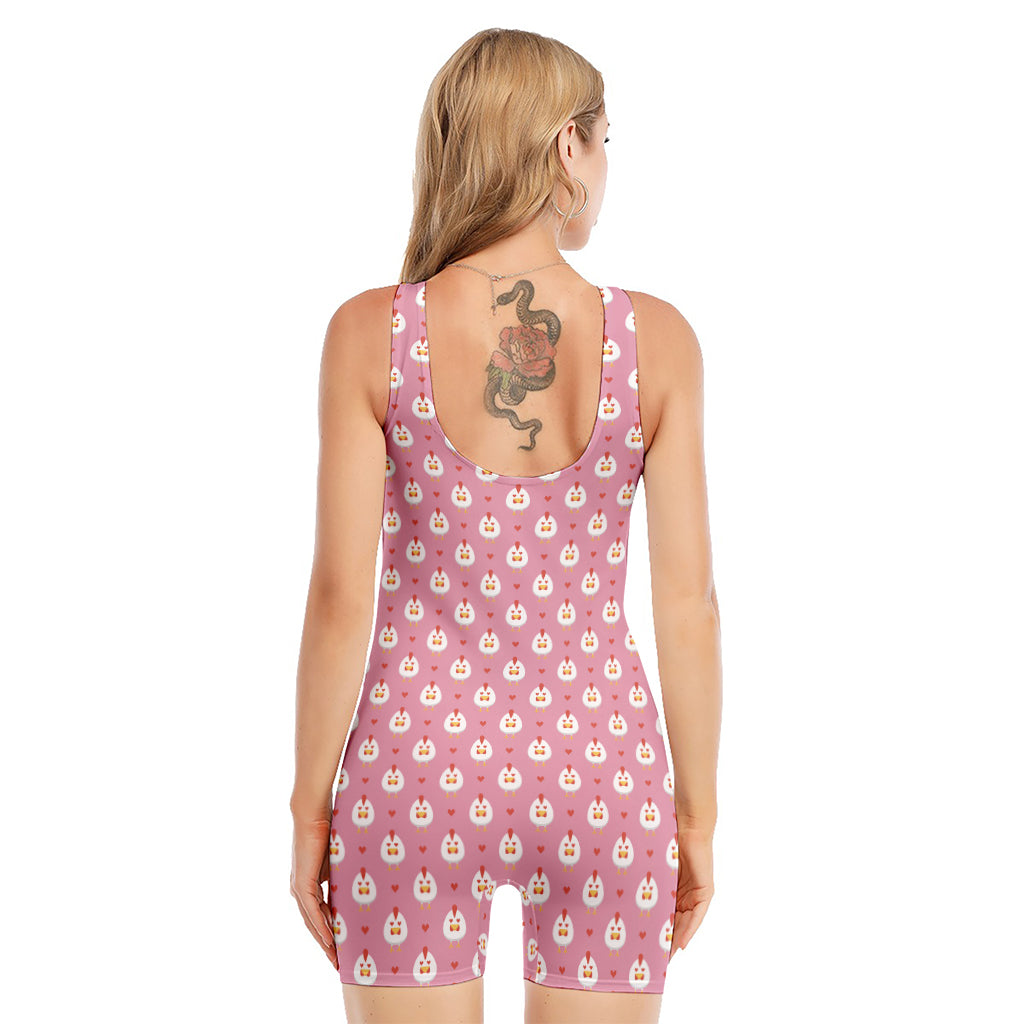 Chicken Love Emoji Pattern Print Sleeveless One Piece Swimsuit