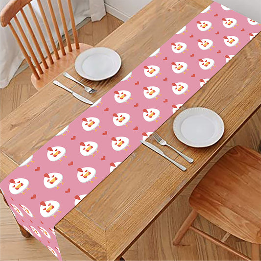 Chicken Love Emoji Pattern Print Table Runner