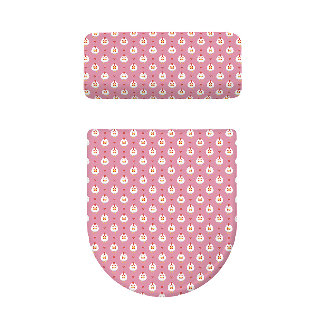 Chicken Love Emoji Pattern Print Toilet Lid And Tank Cover Set