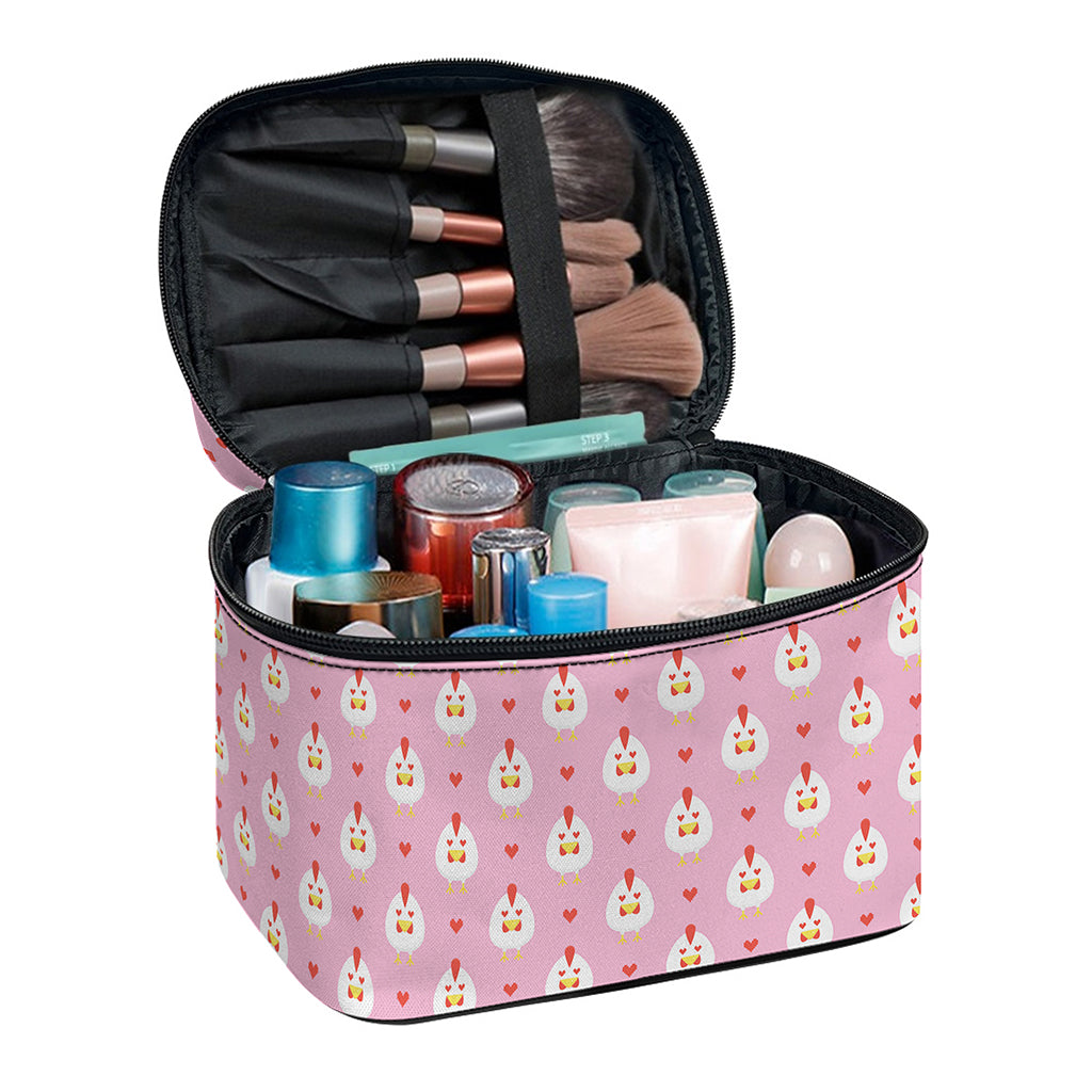 Chicken Love Emoji Pattern Print Travel Makeup Bag