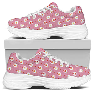 Chicken Love Emoji Pattern Print White Chunky Shoes