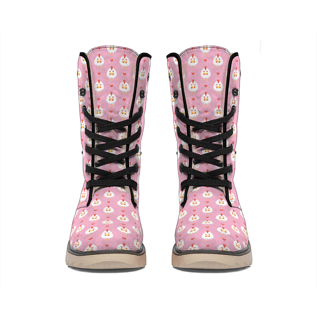 Chicken Love Emoji Pattern Print Winter Boots