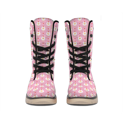 Chicken Love Emoji Pattern Print Winter Boots