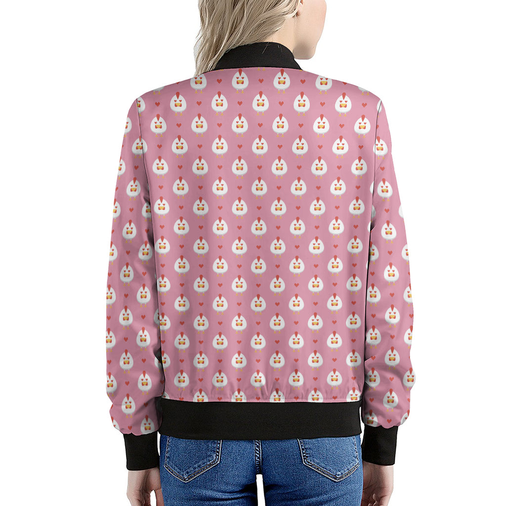 Chicken Love Emoji Pattern Print Women's Bomber Jacket