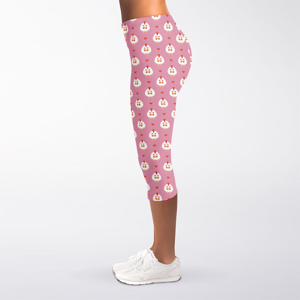 Chicken Love Emoji Pattern Print Women's Capri Leggings
