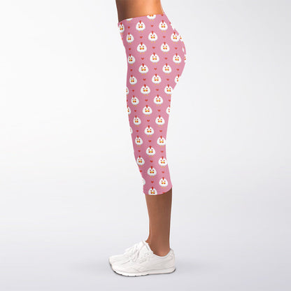Chicken Love Emoji Pattern Print Women's Capri Leggings