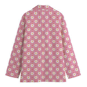 Chicken Love Emoji Pattern Print Women's Cotton Blazer