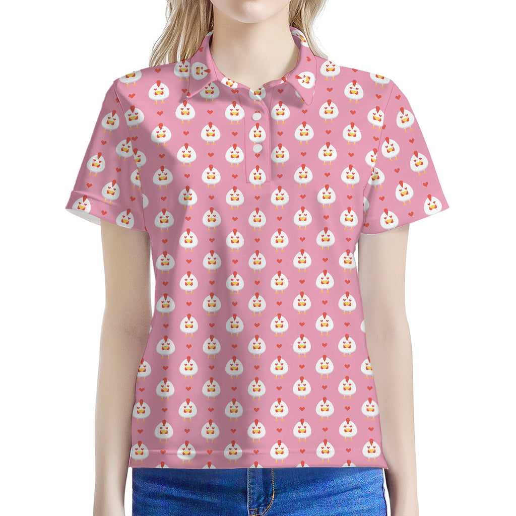 Chicken Love Emoji Pattern Print Women's Polo Shirt