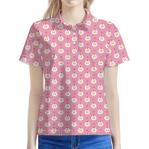 Chicken Love Emoji Pattern Print Women's Polo Shirt