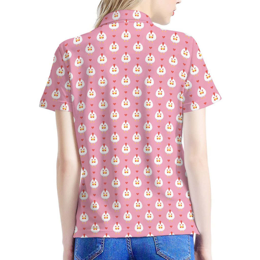 Chicken Love Emoji Pattern Print Women's Polo Shirt