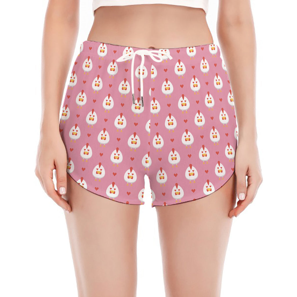 Chicken Love Emoji Pattern Print Women's Split Running Shorts