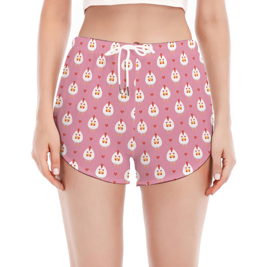 Chicken Love Emoji Pattern Print Women's Split Running Shorts