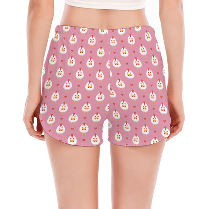 Chicken Love Emoji Pattern Print Women's Split Running Shorts