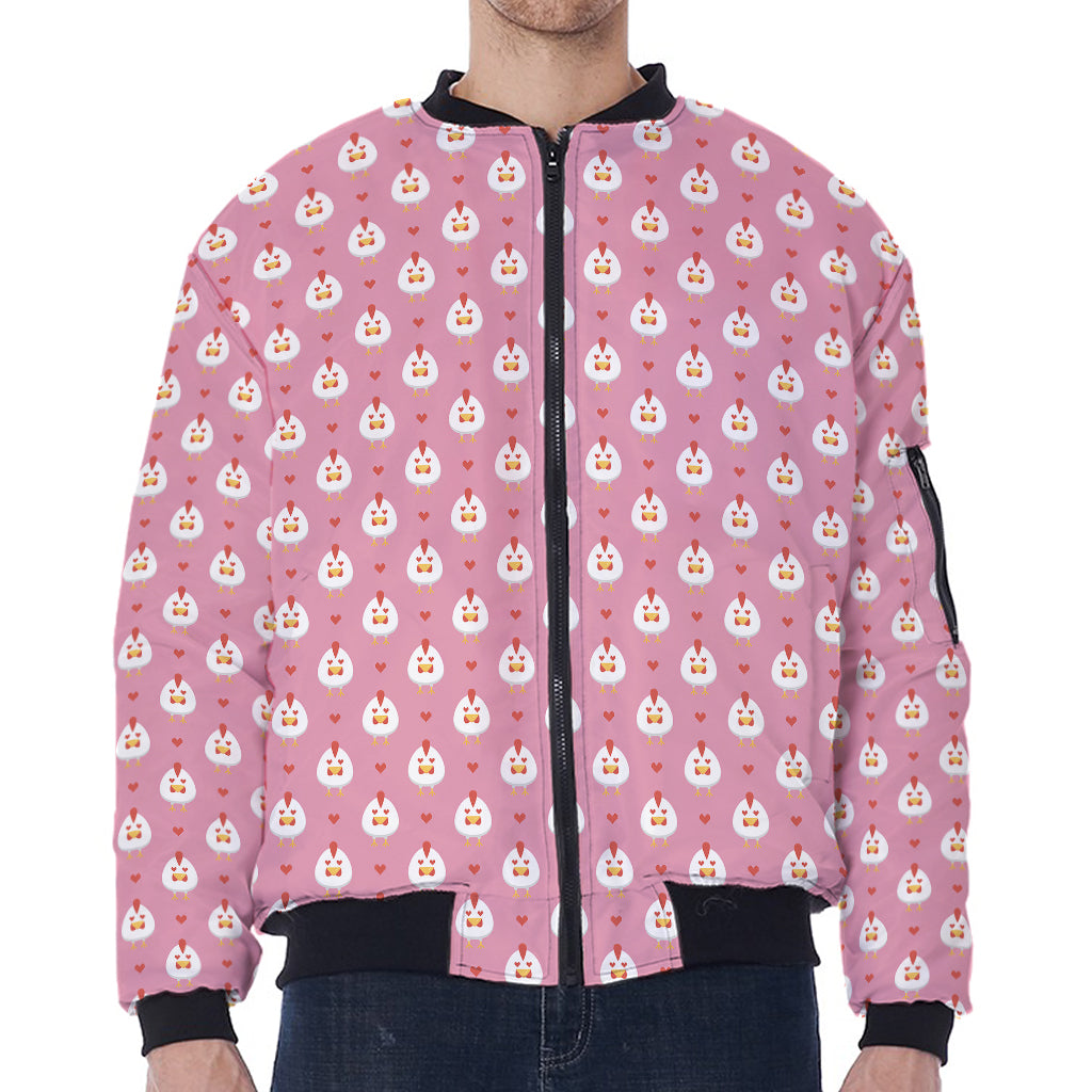 Chicken Love Emoji Pattern Print Zip Sleeve Bomber Jacket