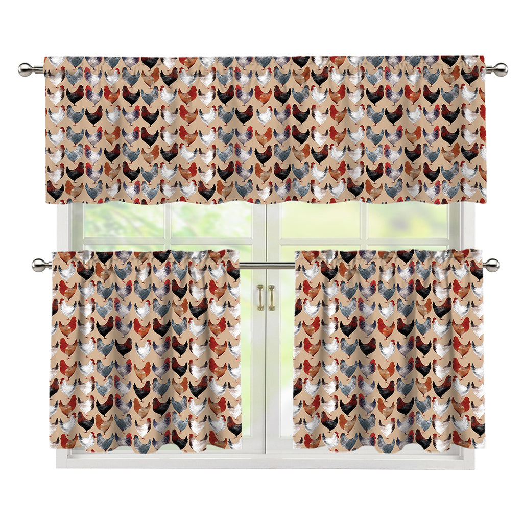 Chicken Painting Pattern Print 3 Piece Kitchen Curtains