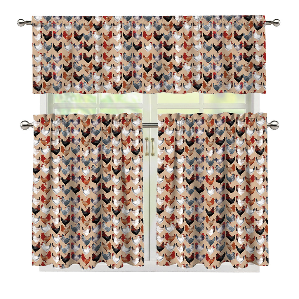 Chicken Painting Pattern Print 3 Piece Kitchen Curtains