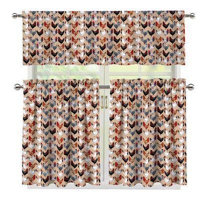 Chicken Painting Pattern Print 3 Piece Kitchen Curtains