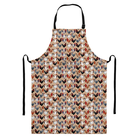 Chicken Painting Pattern Print Bib Apron With Pocket