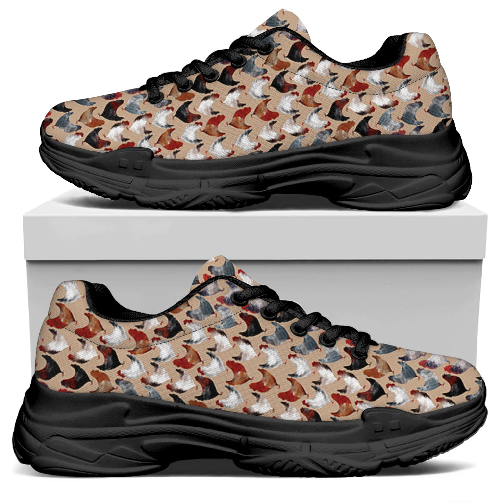 Chicken Painting Pattern Print Black Chunky Shoes