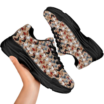 Chicken Painting Pattern Print Black Chunky Shoes