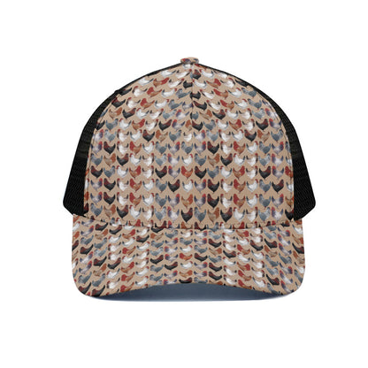 Chicken Painting Pattern Print Black Mesh Trucker Cap