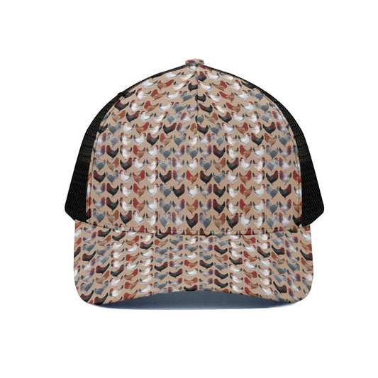 Chicken Painting Pattern Print Black Mesh Trucker Cap