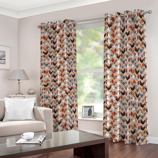 Chicken Painting Pattern Print Blackout Grommet Curtains