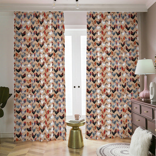 Chicken Painting Pattern Print Blackout Pencil Pleat Curtains
