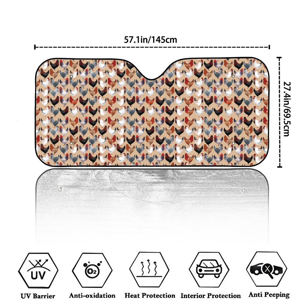 Chicken Painting Pattern Print Car Windshield Sun Shade