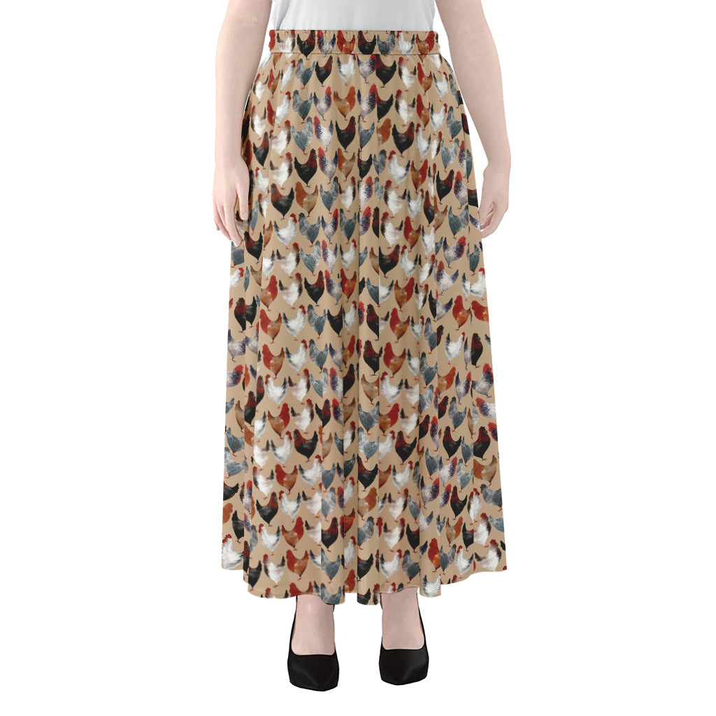 Chicken Painting Pattern Print Chiffon Maxi Skirt