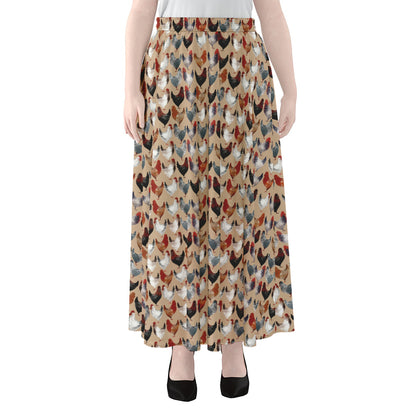 Chicken Painting Pattern Print Chiffon Maxi Skirt