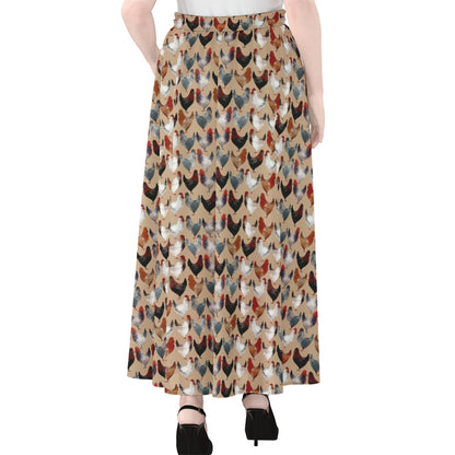Chicken Painting Pattern Print Chiffon Maxi Skirt