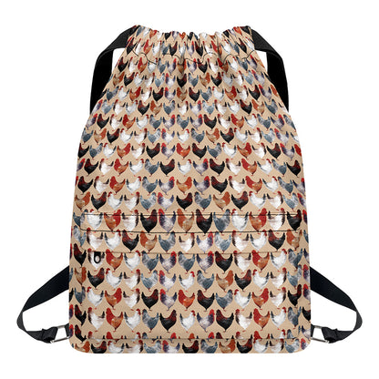 Chicken Painting Pattern Print Drawstring Backpack
