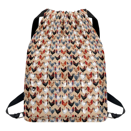 Chicken Painting Pattern Print Drawstring Backpack