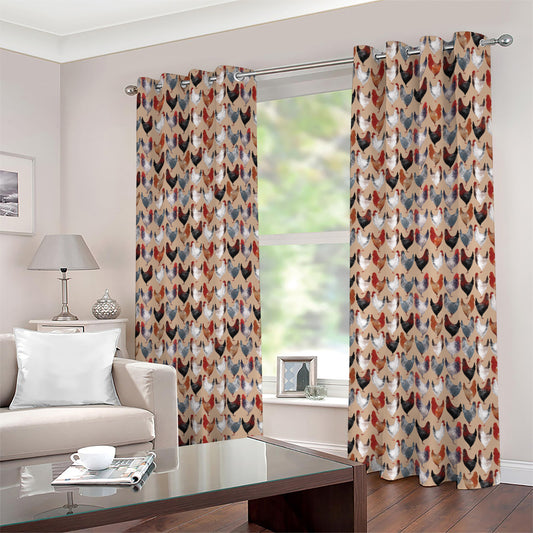 Chicken Painting Pattern Print Extra Wide Grommet Curtains