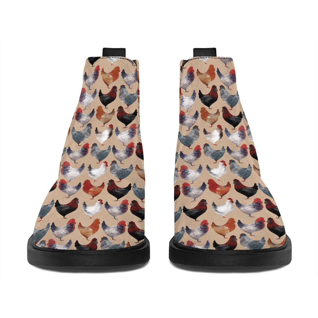 Chicken Painting Pattern Print Flat Ankle Boots