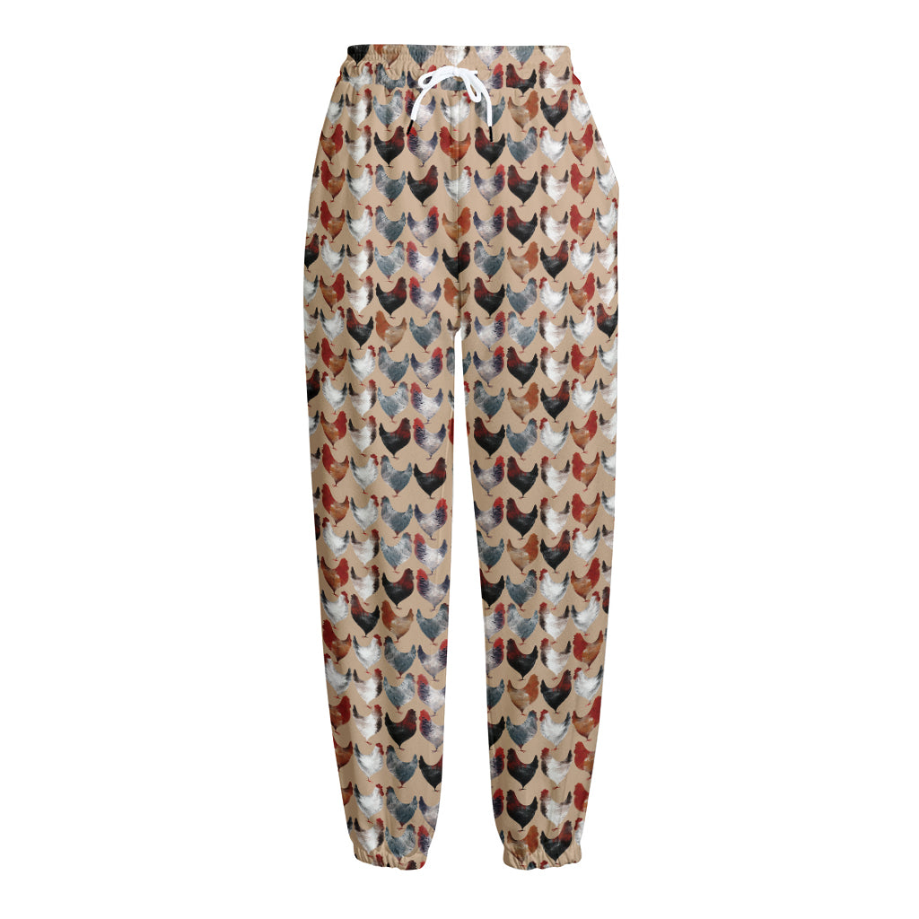 Chicken Painting Pattern Print Fleece Lined Knit Pants