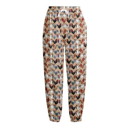 Chicken Painting Pattern Print Fleece Lined Knit Pants