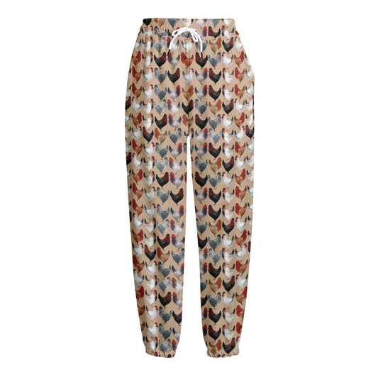 Chicken Painting Pattern Print Fleece Lined Knit Pants