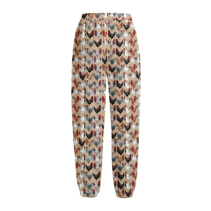 Chicken Painting Pattern Print Fleece Lined Knit Pants