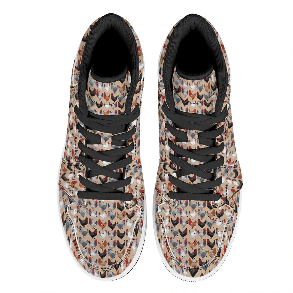 Chicken Painting Pattern Print High Top Leather Sneakers