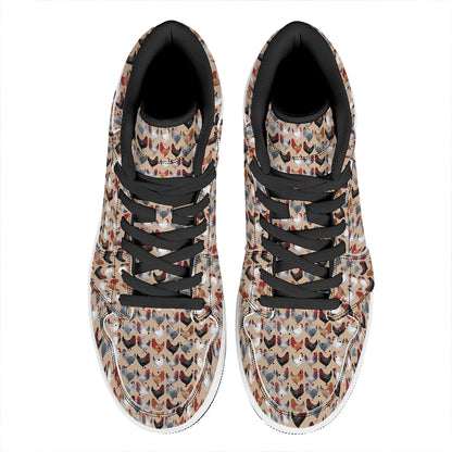 Chicken Painting Pattern Print High Top Leather Sneakers