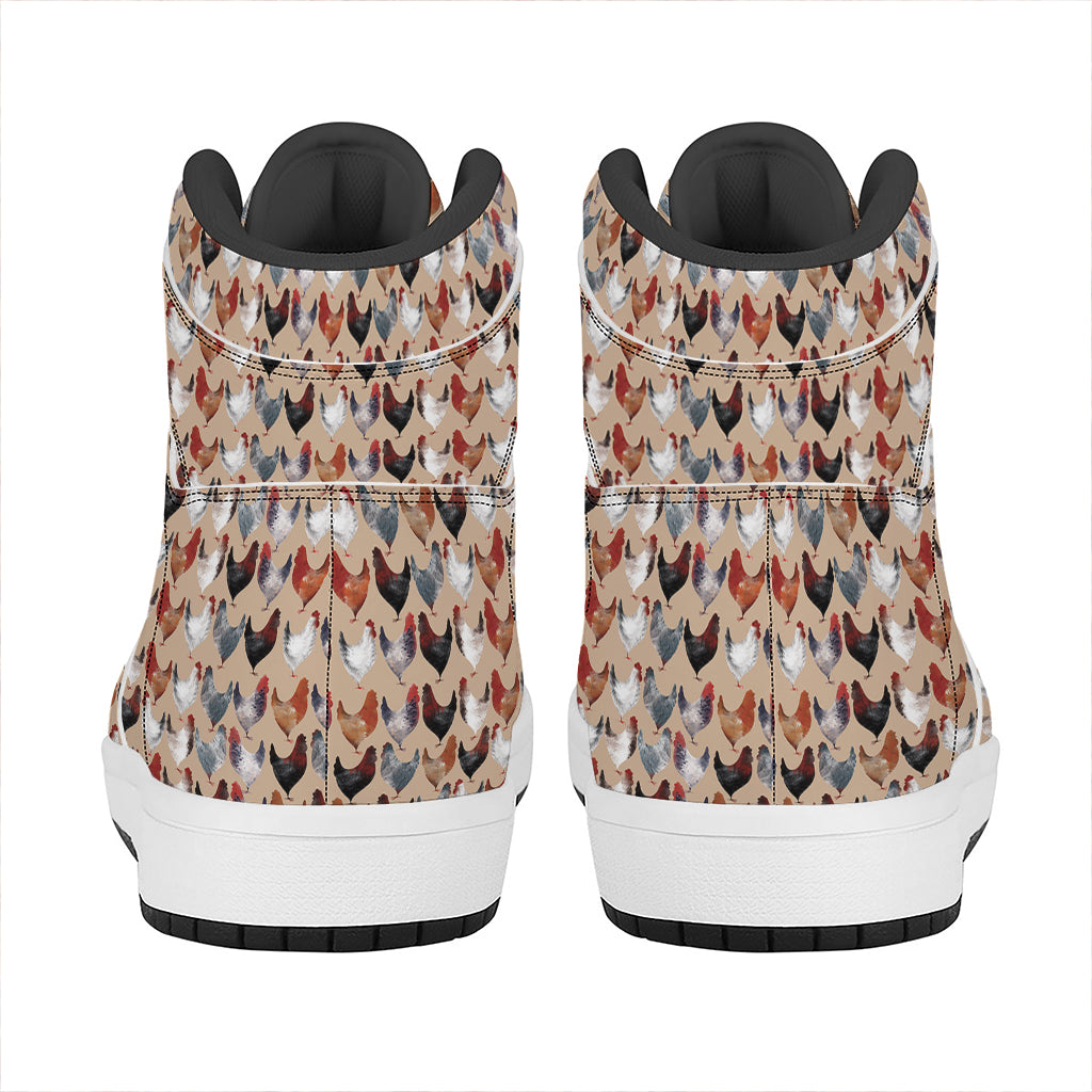Chicken Painting Pattern Print High Top Leather Sneakers