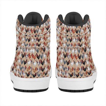 Chicken Painting Pattern Print High Top Leather Sneakers