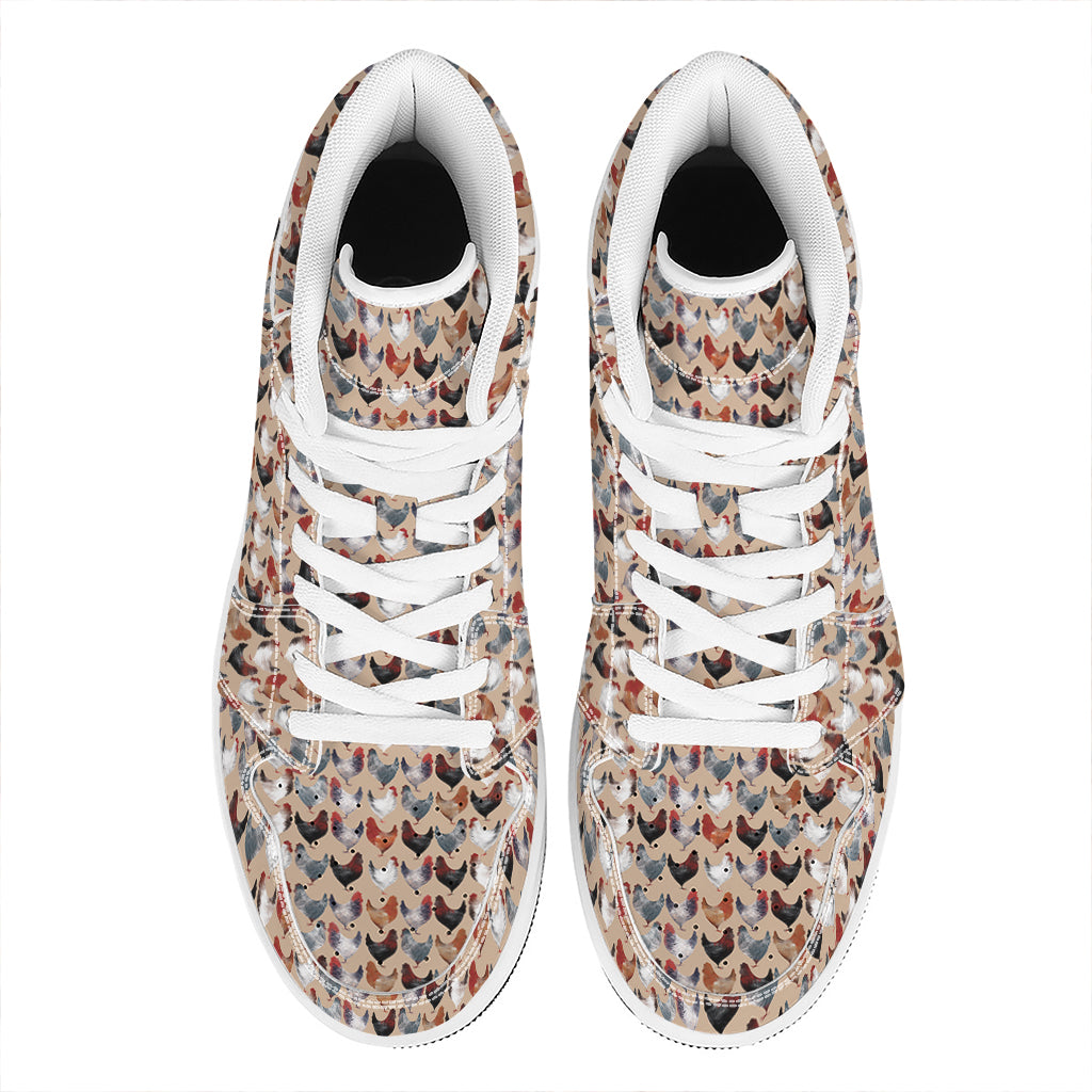 Chicken Painting Pattern Print High Top Leather Sneakers