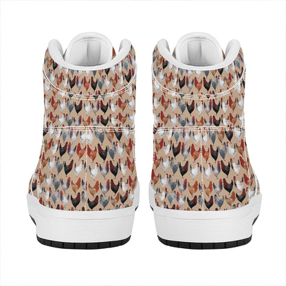 Chicken Painting Pattern Print High Top Leather Sneakers