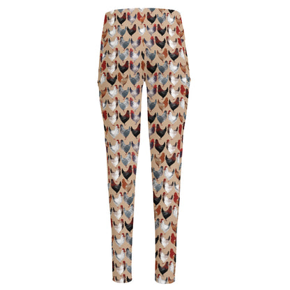Chicken Painting Pattern Print High-Waisted Pocket Leggings