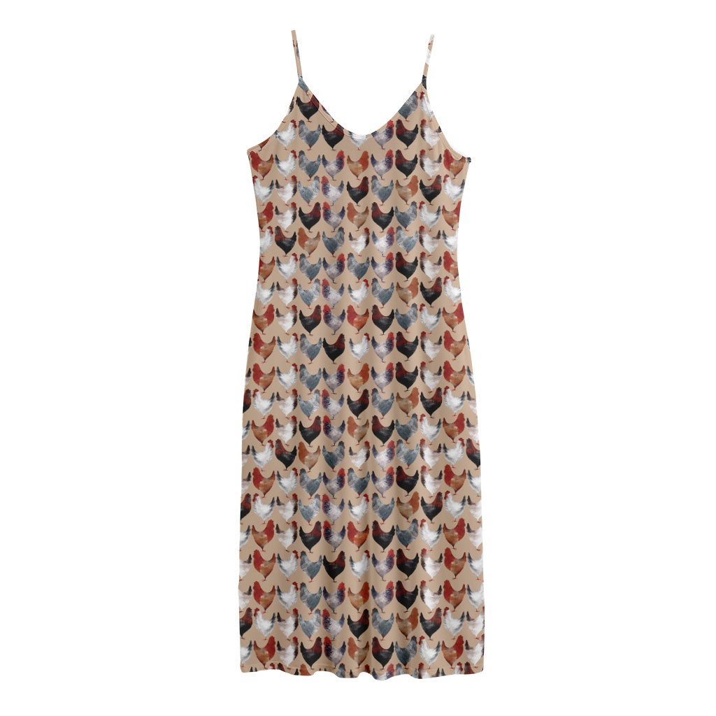 Chicken Painting Pattern Print Jersey Midi Cami Dress