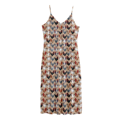 Chicken Painting Pattern Print Jersey Midi Cami Dress